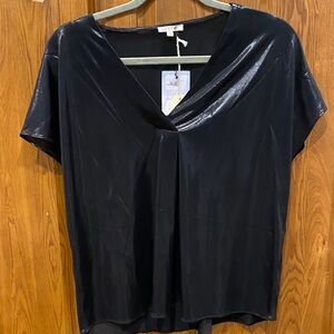 NWT JODIFL Black Short-Sleeve V-Neck Shimmer Top size small